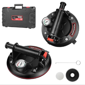 Bowose 重型真空吸盘2个装8英寸提升器440磅承重能力带压力表的玻璃吸盘适用于挡风玻璃安装用于移动瓷砖/窗户/水族箱黑色